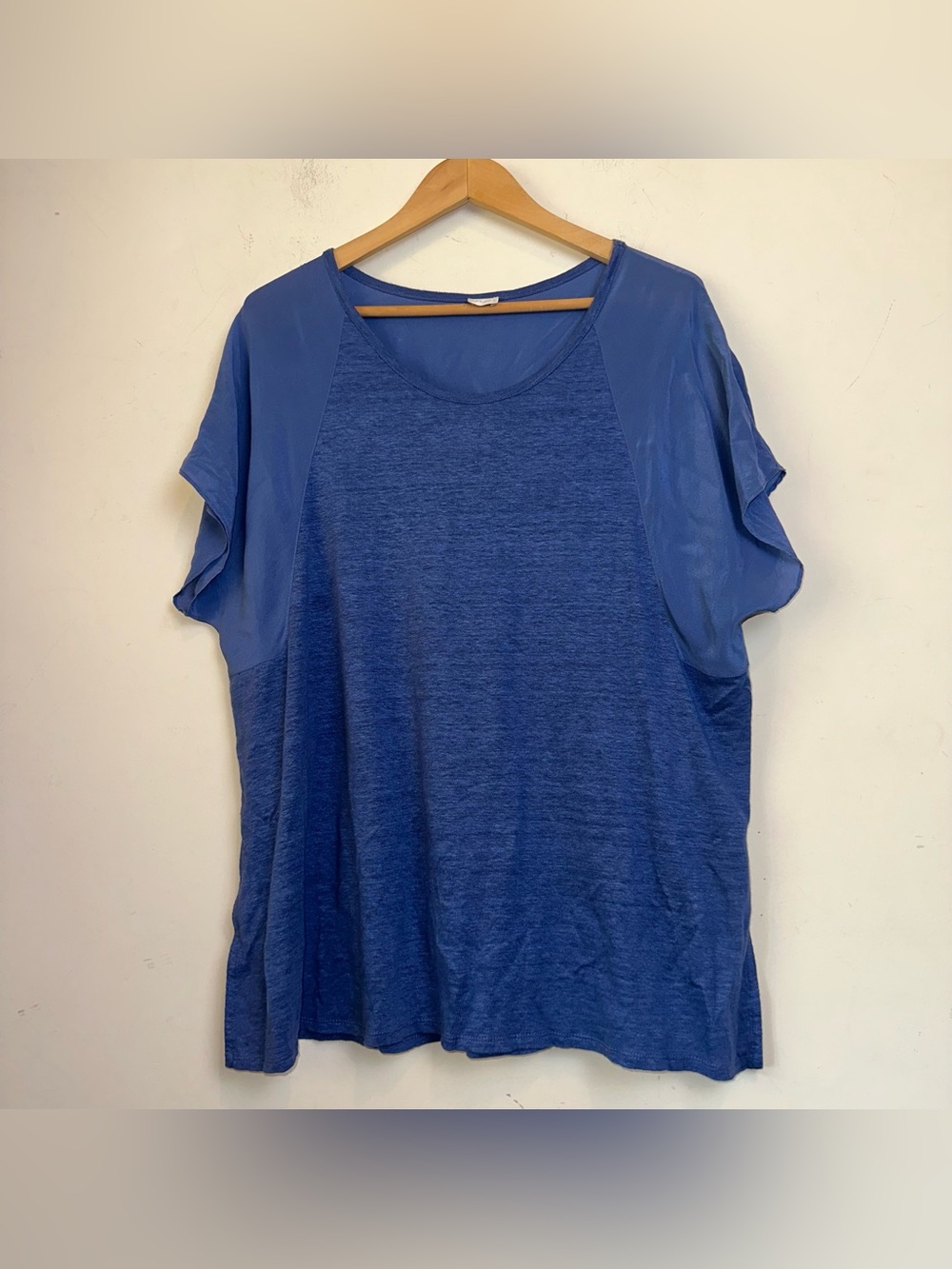 Poetry Linen Silk  Blend Tee Womens US 14 Blue Lagenlook Minimalist Top Beach